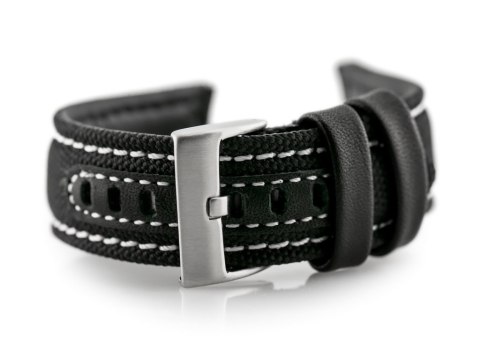 Pasek skórzany do zegarka W34 - PREMIUM - czarny/białe - 24mm Pasek skórzany do zegarka W34 - PREMIUM - czarny/białe - 24mm