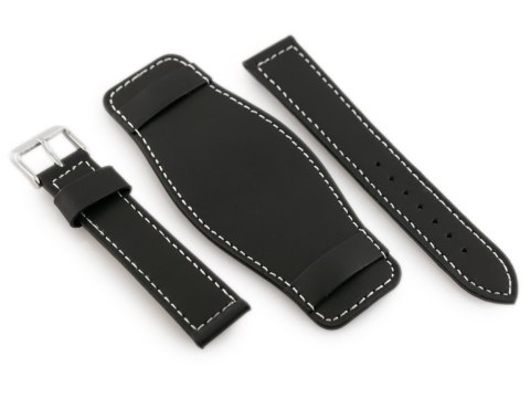 Pasek skórzany do zegarka W85 - podkładka - czarny/biały - 20mm Pasek skórzany do zegarka W85 - podkładka - czarny/biały - 20mm