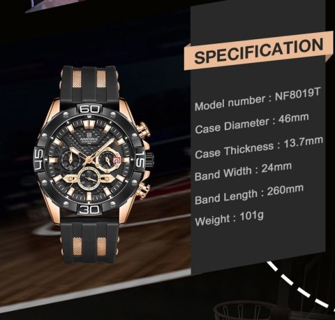 ZEGAREK MĘSKI NAVIFORCE NF8019T - CHRONOGRAF (zn125d) + BOX ZEGAREK MĘSKI NAVIFORCE NF8019T - CHRONOGRAF (zn125d) + BOX
