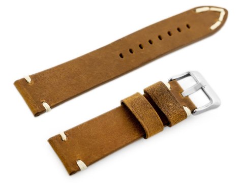 Pasek skórzany do zegarka W93 - brąz/biała - 20mm Pasek skórzany do zegarka W93 - brąz/biała - 20mm