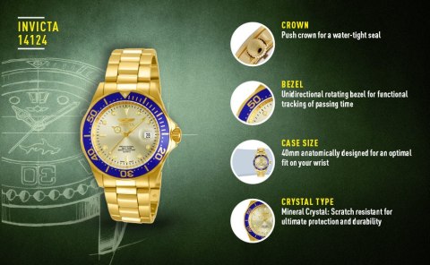 ZEGAREK MĘSKI INVICTA PRO DIVER 14124 - WR200, koperta 40mm (zv009a) ZEGAREK MĘSKI INVICTA PRO DIVER 14124 - WR200, koperta 40mm (zv009a)
