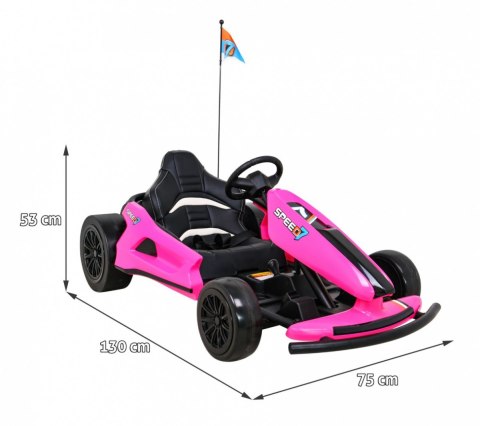 Gokart Speed 7 Drift King na akumulator dla dzieci Różowy + Funkcja driftu + Sportowe siedzenie + 2 Prędkości + EVA Gokart Speed 7 Drift King na akumulator dla dzieci Różowy + Funkcja driftu + Sportowe siedzenie + 2 Prędkości + EVA