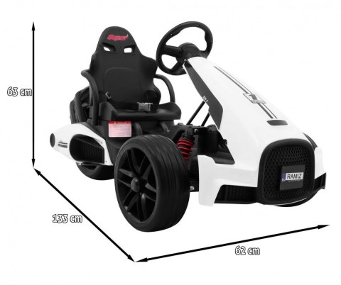 Gokart na akumulator Bolid XR-1 dla dzieci Biały + Regulowana kierownica + Profilowane siedzenie Gokart na akumulator Bolid XR-1 dla dzieci Biały + Regulowana kierownica + Profilowane siedzenie