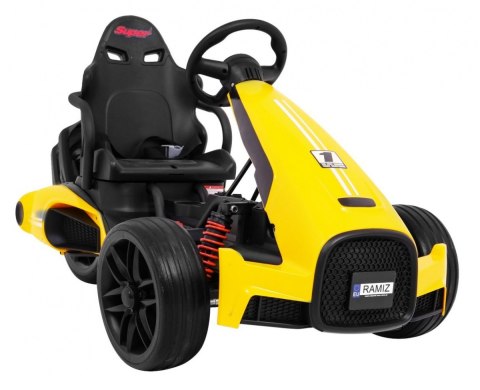 Gokart na akumulator Bolid XR-1 dla dzieci Żółty + Regulowana kierownica + Profilowane siedzenie Gokart na akumulator Bolid XR-1 dla dzieci Żółty + Regulowana kierownica + Profilowane siedzenie