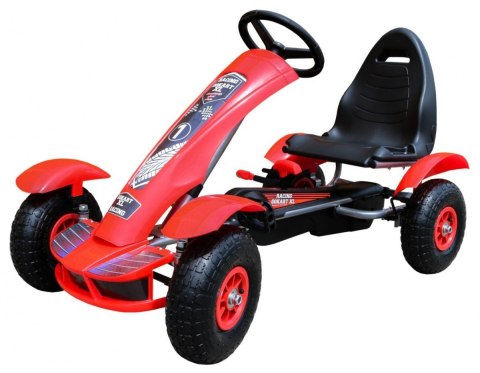 Gokart na pedały Racing XL dla dzieci 3+ Czerwony + Pompowane koła + Regulacja fotela + Wolny bieg Gokart na pedały Racing XL dla dzieci 3+ Czerwony + Pompowane koła + Regulacja fotela + Wolny bieg