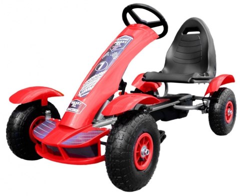 Gokart na pedały Racing XL dla dzieci 3+ Czerwony + Pompowane koła + Regulacja fotela + Wolny bieg Gokart na pedały Racing XL dla dzieci 3+ Czerwony + Pompowane koła + Regulacja fotela + Wolny bieg