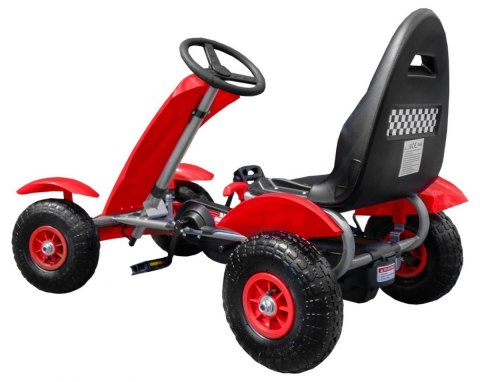 Gokart na pedały Racing XL dla dzieci 3+ Czerwony + Pompowane koła + Regulacja fotela + Wolny bieg Gokart na pedały Racing XL dla dzieci 3+ Czerwony + Pompowane koła + Regulacja fotela + Wolny bieg