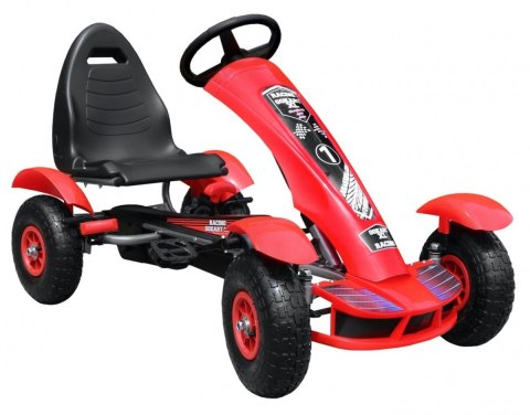 Gokart na pedały Racing XL dla dzieci 3+ Czerwony + Pompowane koła + Regulacja fotela + Wolny bieg Gokart na pedały Racing XL dla dzieci 3+ Czerwony + Pompowane koła + Regulacja fotela + Wolny bieg