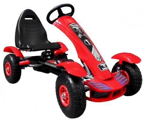 Gokart na pedały Racing XL dla dzieci 3+ Czerwony + Pompowane koła + Regulacja fotela + Wolny bieg Gokart na pedały Racing XL dla dzieci 3+ Czerwony + Pompowane koła + Regulacja fotela + Wolny bieg