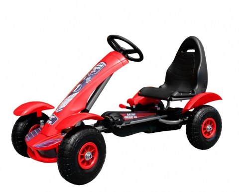 Gokart na pedały Racing XL dla dzieci 3+ Czerwony + Pompowane koła + Regulacja fotela + Wolny bieg Gokart na pedały Racing XL dla dzieci 3+ Czerwony + Pompowane koła + Regulacja fotela + Wolny bieg