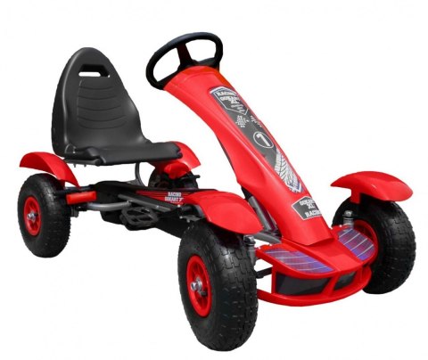 Gokart na pedały Racing XL dla dzieci 3+ Czerwony + Pompowane koła + Regulacja fotela + Wolny bieg Gokart na pedały Racing XL dla dzieci 3+ Czerwony + Pompowane koła + Regulacja fotela + Wolny bieg