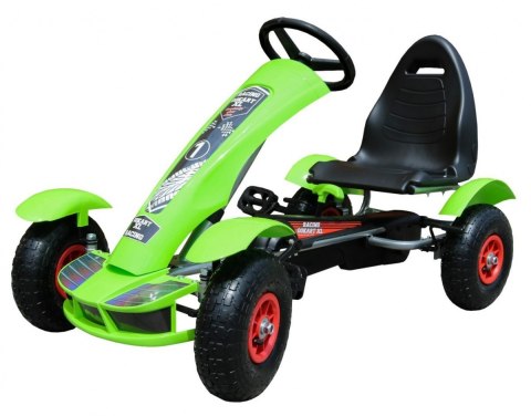 Gokart na pedały Racing XL dla dzieci 3+ Zielony + Pompowane koła + Regulacja fotela + Wolny bieg Gokart na pedały Racing XL dla dzieci 3+ Zielony + Pompowane koła + Regulacja fotela + Wolny bieg