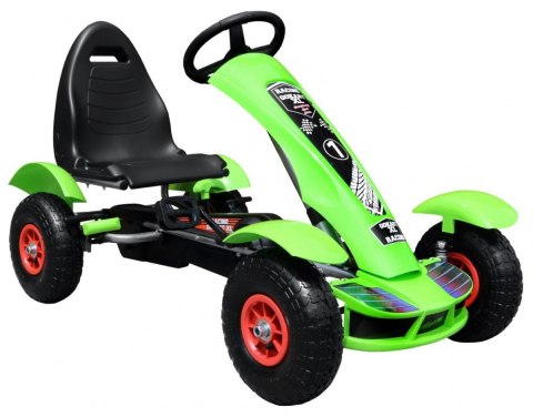 Gokart na pedały Racing XL dla dzieci 3+ Zielony + Pompowane koła + Regulacja fotela + Wolny bieg Gokart na pedały Racing XL dla dzieci 3+ Zielony + Pompowane koła + Regulacja fotela + Wolny bieg