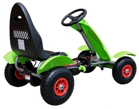 Gokart na pedały Racing XL dla dzieci 3+ Zielony + Pompowane koła + Regulacja fotela + Wolny bieg Gokart na pedały Racing XL dla dzieci 3+ Zielony + Pompowane koła + Regulacja fotela + Wolny bieg