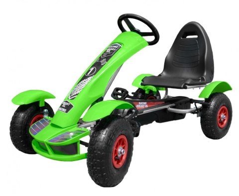 Gokart na pedały Racing XL dla dzieci 3+ Zielony + Pompowane koła + Regulacja fotela + Wolny bieg Gokart na pedały Racing XL dla dzieci 3+ Zielony + Pompowane koła + Regulacja fotela + Wolny bieg