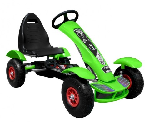 Gokart na pedały Racing XL dla dzieci 3+ Zielony + Pompowane koła + Regulacja fotela + Wolny bieg Gokart na pedały Racing XL dla dzieci 3+ Zielony + Pompowane koła + Regulacja fotela + Wolny bieg