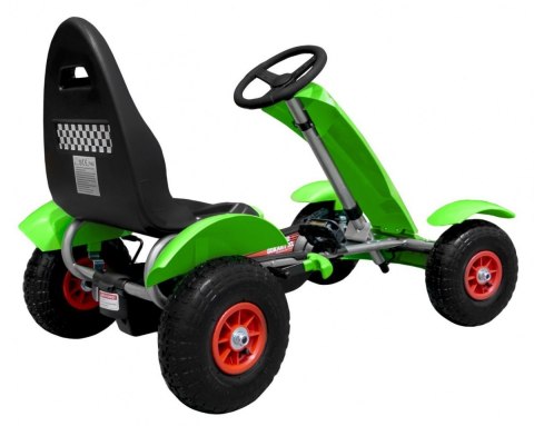Gokart na pedały Racing XL dla dzieci 3+ Zielony + Pompowane koła + Regulacja fotela + Wolny bieg Gokart na pedały Racing XL dla dzieci 3+ Zielony + Pompowane koła + Regulacja fotela + Wolny bieg