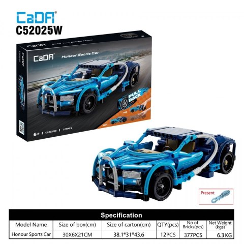Klocki techniczne CaDA 377 el. Auto sportowe Honour z napędem Pull-back dla dzieci 6+ Klocki techniczne CaDA 377 el. Auto sportowe Honour z napędem Pull-back dla dzieci 6+