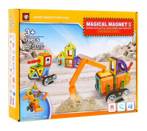 Konstrukcyjne Klocki Magnetyczne dla dzieci 3+ Zestaw 78 el. + Moduł kół + Ramię koparki + Klocki magnetyczne i plastikowe Konstrukcyjne Klocki Magnetyczne dla dzieci 3+ Zestaw 78 el. + Moduł kół + Ramię koparki + Klocki magnetyczne i plastikowe