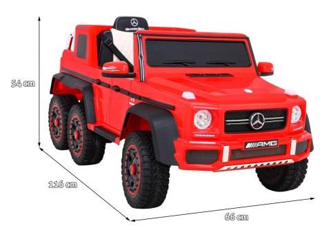 Mercedes G63 AMG Autko na akumulator Czerwony + Pilot + 6 kół EVA + Wolny Start + MP3 LED Mercedes G63 AMG Autko na akumulator Czerwony + Pilot + 6 kół EVA + Wolny Start + MP3 LED