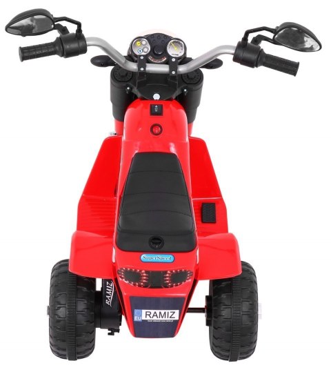 Motorek MiniBike na akumulator dla dzieci Czerwony + Dźwięki + Światła LED + Ekoskóra Motorek MiniBike na akumulator dla dzieci Czerwony + Dźwięki + Światła LED + Ekoskóra
