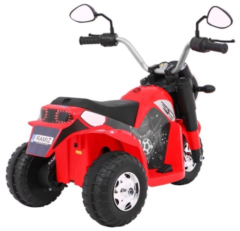 Motorek MiniBike na akumulator dla dzieci Czerwony + Dźwięki + Światła LED + Ekoskóra Motorek MiniBike na akumulator dla dzieci Czerwony + Dźwięki + Światła LED + Ekoskóra