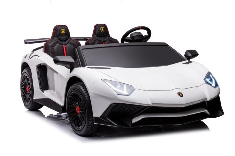 Lamborghini Aventador SV na akumulator dla 2 dzieci Biały + Silnik bezszczotkowy + Pompowane koła + Audio LED Lamborghini Aventador SV na akumulator dla 2 dzieci Biały + Silnik bezszczotkowy + Pompowane koła + Audio LED