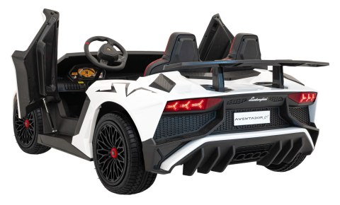 Lamborghini Aventador SV na akumulator dla 2 dzieci Biały + Silnik bezszczotkowy + Pompowane koła + Audio LED Lamborghini Aventador SV na akumulator dla 2 dzieci Biały + Silnik bezszczotkowy + Pompowane koła + Audio LED