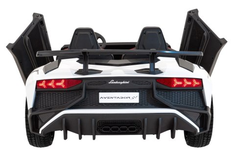 Lamborghini Aventador SV na akumulator dla 2 dzieci Biały + Silnik bezszczotkowy + Pompowane koła + Audio LED Lamborghini Aventador SV na akumulator dla 2 dzieci Biały + Silnik bezszczotkowy + Pompowane koła + Audio LED