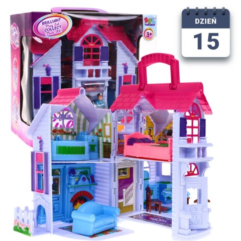 Rozkładana Domek dla dzieci 3+ Fioletowy + Figurki rodziny + Piesek + Meble + 2 piętra Rozkładana Domek dla dzieci 3+ Fioletowy + Figurki rodziny + Piesek + Meble + 2 piętra