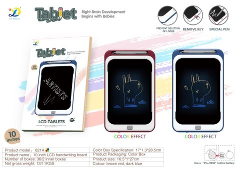 Podręczny Tablet 10' do Rysowania dla dzieci 3+ Czerwony + Rysik + Kolorowe rysunki Podręczny Tablet 10' do Rysowania dla dzieci 3+ Czerwony + Rysik + Kolorowe rysunki
