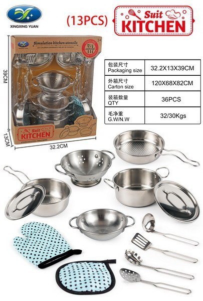 Zestaw Metalowych Garnków dla dzieci 3+ Przybory Kuchenne + Fartuch + Akcesoria 13 el. Zestaw Metalowych Garnków dla dzieci 3+ Przybory Kuchenne + Fartuch + Akcesoria 13 el.