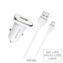 Borofone - ładowarka samochodowa USB z QC3.0 i kablem micro USB w zestawie, biały