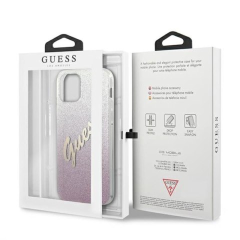 Guess Glitter Gradient Script - Etui iPhone 12 Pro Max (różowy) Guess Glitter Gradient Script - Etui iPhone 12 Pro Max (różowy)
