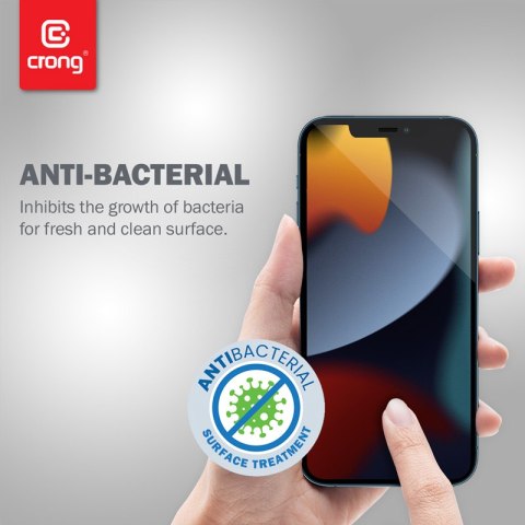 Crong Anti-Bacterial 3D Armour Glass - Szkło hartowane 9H na cały ekran iPhone 14 Plus / iPhone 13 Pro Max + ramka instalacyjna Crong Anti-Bacterial 3D Armour Glass - Szkło hartowane 9H na cały ekran iPhone 14 Plus / iPhone 13 Pro Max + ramka instalacyjna