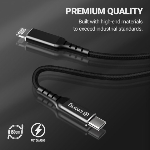 Crong Armor Link - Kabel USB-C Lightning Fast Charging z certyfikat MFi 150cm (czarny) Crong Armor Link - Kabel USB-C Lightning Fast Charging z certyfikat MFi 150cm (czarny)
