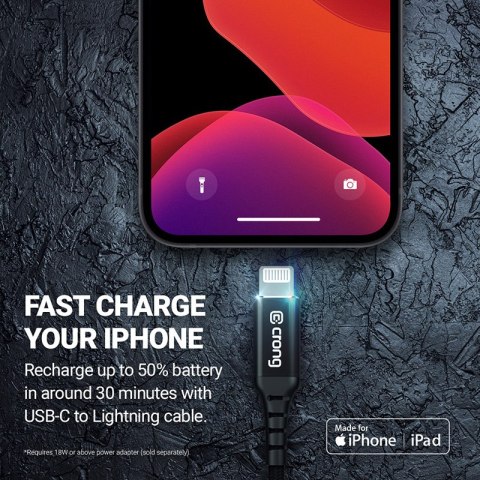 Crong Armor Link - Kabel USB-C Lightning Fast Charging z certyfikat MFi 150cm (czarny) Crong Armor Link - Kabel USB-C Lightning Fast Charging z certyfikat MFi 150cm (czarny)