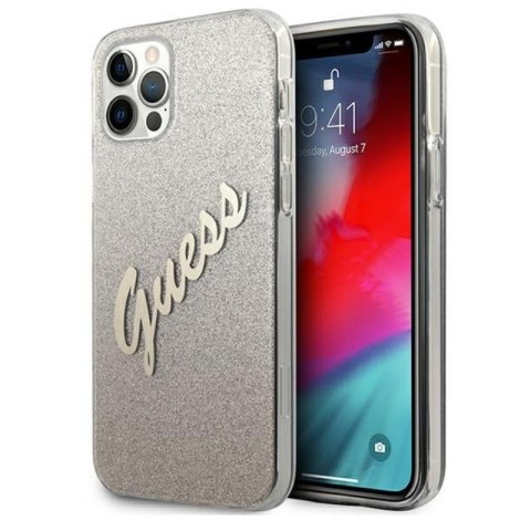 Guess Glitter Gradient Script - Etui iPhone 12 / iPhone 12 Pro (złoty) Guess Glitter Gradient Script - Etui iPhone 12 / iPhone 12 Pro (złoty)
