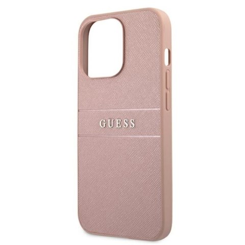Guess Saffiano Metal Logo Stripes - Etui iPhone 13 Pro Max (różowy) Guess Saffiano Metal Logo Stripes - Etui iPhone 13 Pro Max (różowy)