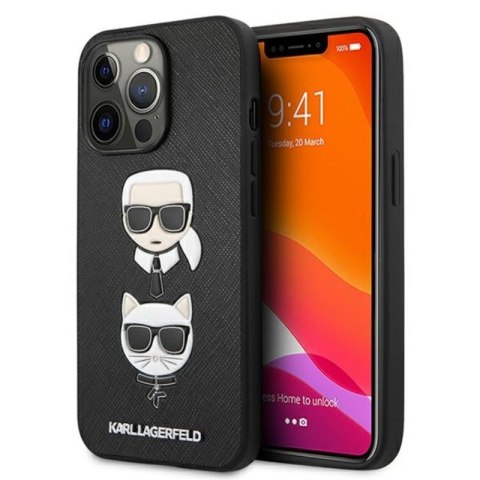 Karl Lagerfeld Saffiano Karl & Choupette Embossed Heads - Etui iPhone 13 Pro (czarny) Karl Lagerfeld Saffiano Karl & Choupette Embossed Heads - Etui iPhone 13 Pro (czarny)