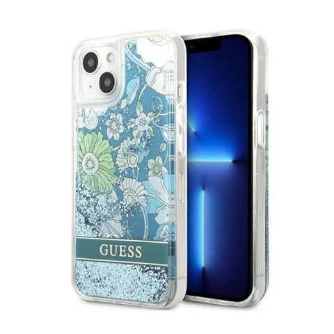 Guess Liquid Glitter Flower - Etui iPhone 13 (niebieski/zielony) Guess Liquid Glitter Flower - Etui iPhone 13 (niebieski/zielony)