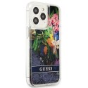 Guess Liquid Glitter Flower - Etui iPhone 13 Pro (niebieski)