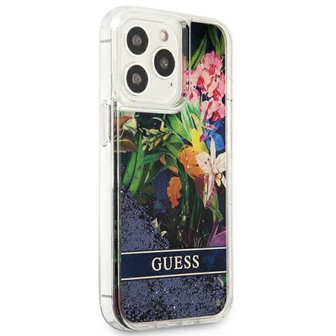 Guess Liquid Glitter Flower - Etui iPhone 13 Pro (niebieski) Guess Liquid Glitter Flower - Etui iPhone 13 Pro (niebieski)