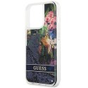 Guess Liquid Glitter Flower - Etui iPhone 13 Pro (niebieski)