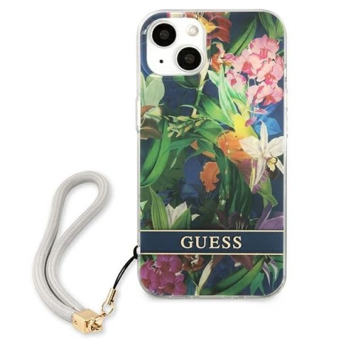 Guess Flower Cord - Etui ze smyczką iPhone 13 (Blue) Guess Flower Cord - Etui ze smyczką iPhone 13 (Blue)