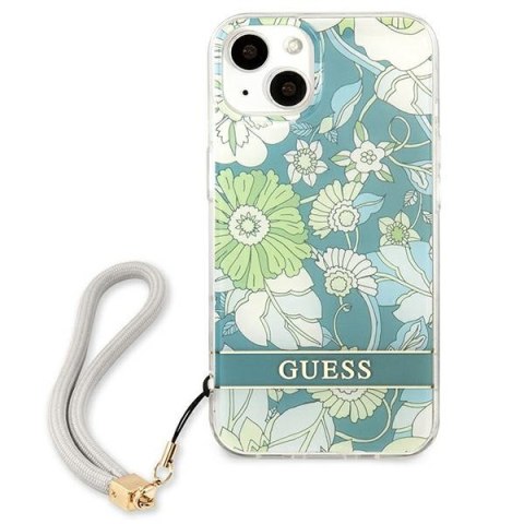 Guess Flower Cord - Etui ze smyczką iPhone 13 (Green) Guess Flower Cord - Etui ze smyczką iPhone 13 (Green)