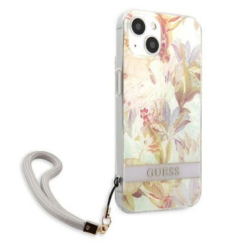 Guess Flower Cord - Etui ze smyczką iPhone 13 mini (Purple) Guess Flower Cord - Etui ze smyczką iPhone 13 mini (Purple)
