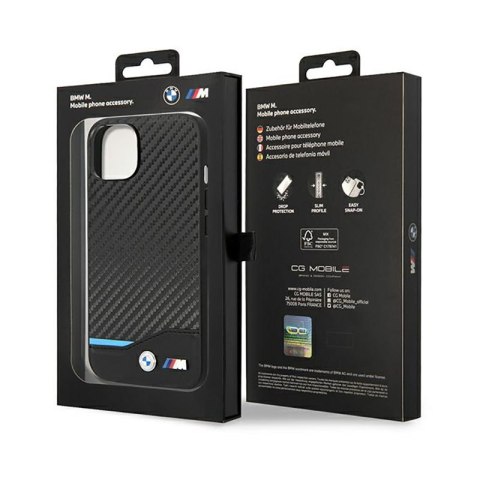 BMW Leather Carbon Blue Line - Etui iPhone 14 Plus (Czarny) BMW Leather Carbon Blue Line - Etui iPhone 14 Plus (Czarny)