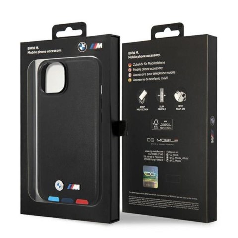 BMW Leather Hot Stamp Tricolor - Etui iPhone 14 Plus (Czarny) BMW Leather Hot Stamp Tricolor - Etui iPhone 14 Plus (Czarny)