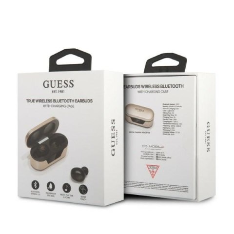 Guess True Wireless Earphones BT5.0 5H - Słuchawki TWS + etui ładujące (złoty) Guess True Wireless Earphones BT5.0 5H - Słuchawki TWS + etui ładujące (złoty)